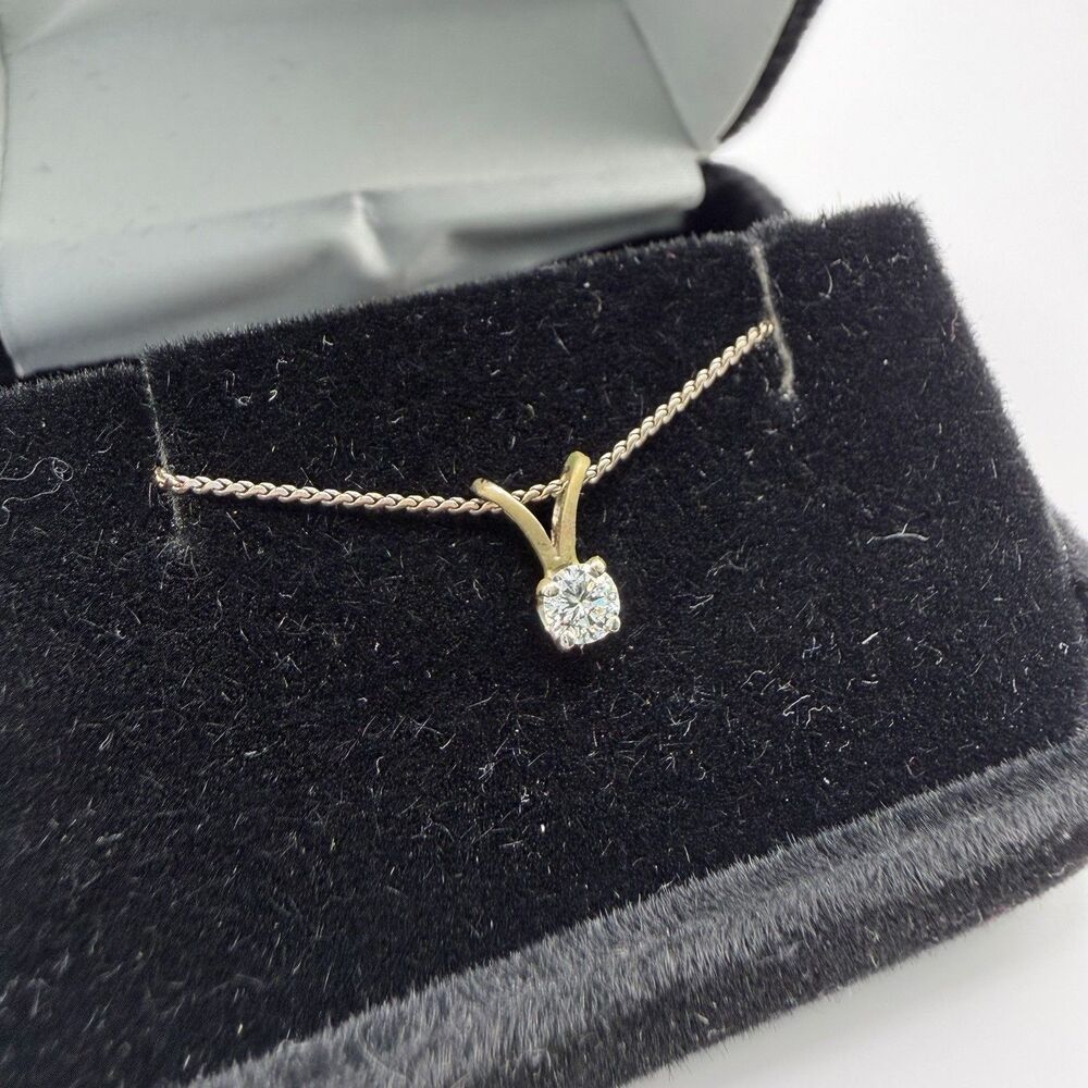 14K White Gold .10 CT Diamond Solitaire Necklace 22" Chain